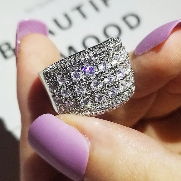 New Simulated Diamonds Micro Pave S925 Stamped Sterling Silver Ring - Picture 3 of 8